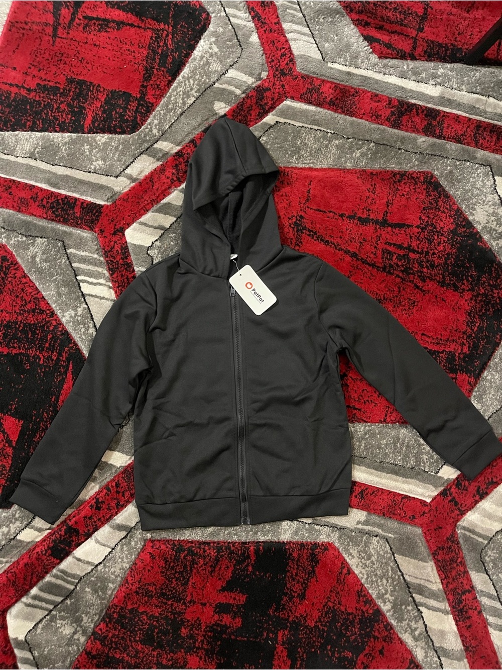PatPat Kids Hooded Full-Zip Jacket - Black